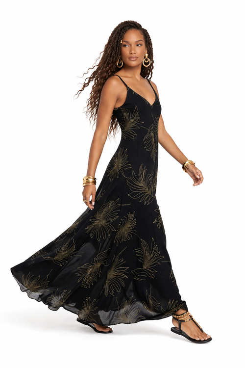 VESTIDO MAXI TRÓPICO - NEGRO